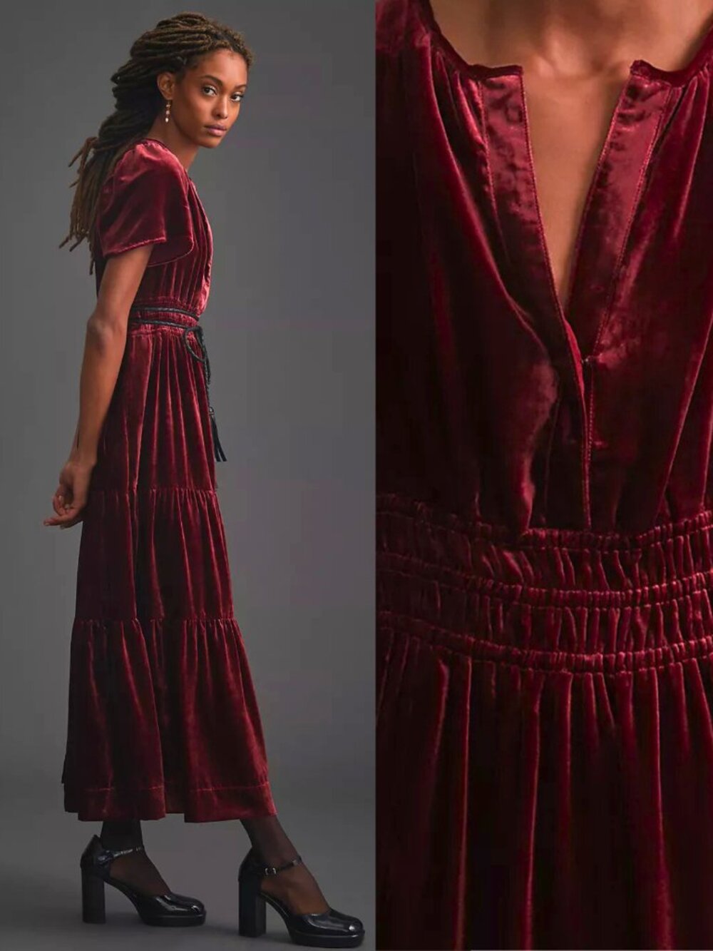 Anthropologie Somerset maxi dress flutter sleeves witchy wine burgundy medium